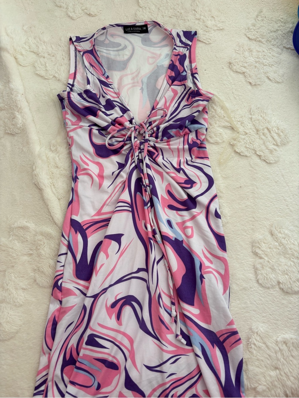 Pink & Purple Swirl Sleeveless Knot-Front Dress